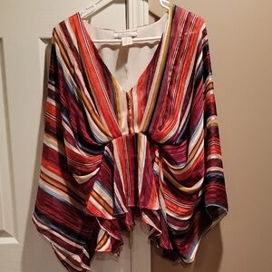 Multicolor Striped V-Neck Poncho Top